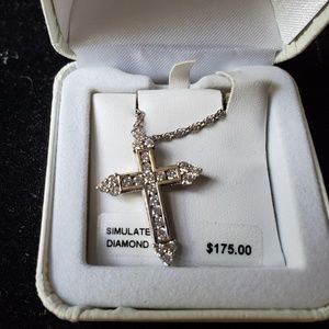 Sterling Silver Cross w/ Simulated Diamonds NWT